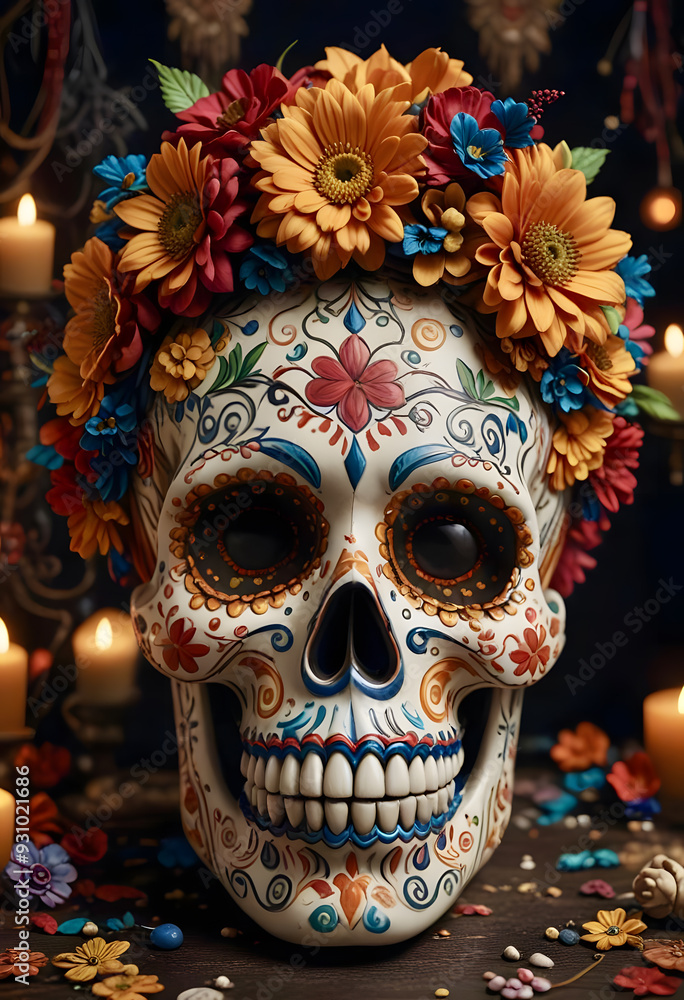Skull with a flower crown for the Day of the Dead. Skull with a flower crown for the Day of the Dead.