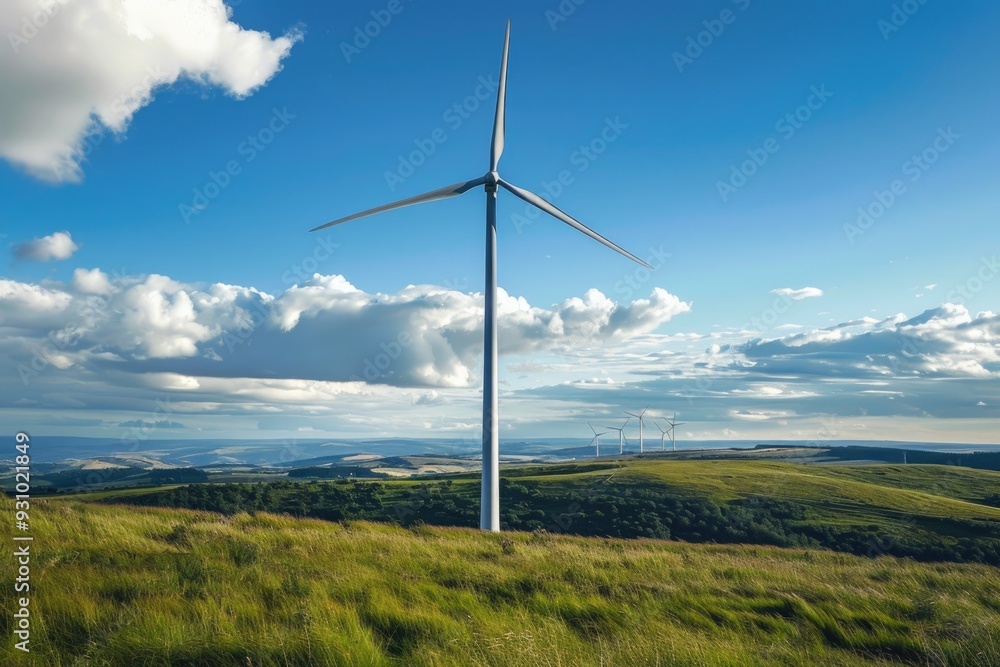 Wind turbine in countryside, dynamic angle, renewable energy concept Wind turbine in countryside, dynamic angle, renewable energy concept