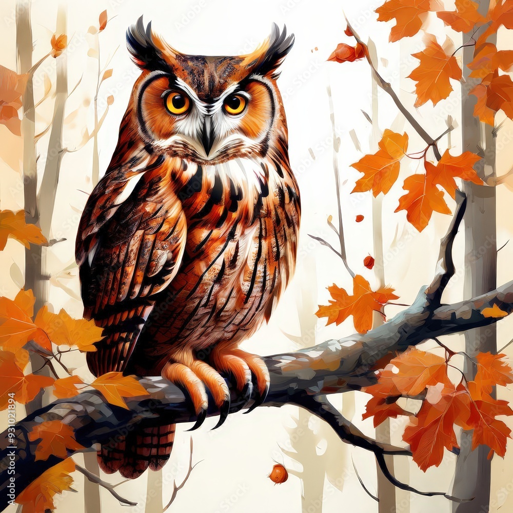 the AI Image Generator, Eagle Owl standing alert on a branch. the AI Image Generator, Eagle Owl standing alert on a branch.