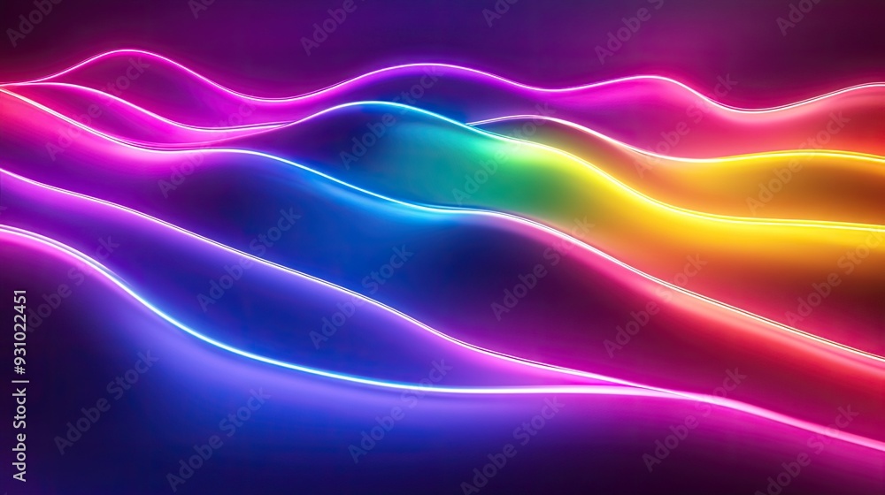 Pride flag colors illuminated in neon lights against a smooth gradient background, forming dynamic patterns and shapes Pride flag colors illuminated in neon lights against a smooth gradient background, forming dynamic patterns and shapes