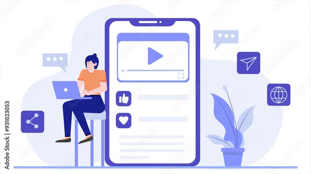 a woman working as a media content creation specialist illustration business animated video a woman working as a media content creation specialist illustration business animated video