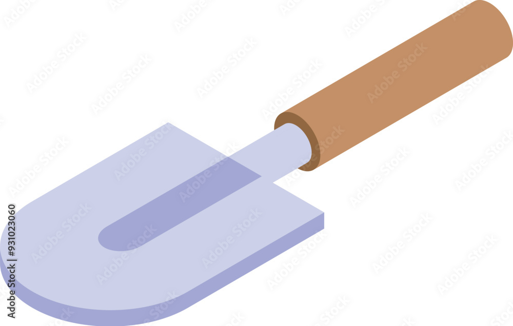Small hand shovel with wooden handle for planting flowers and vegetables, isometric view Small hand shovel with wooden handle for planting flowers and vegetables, isometric view