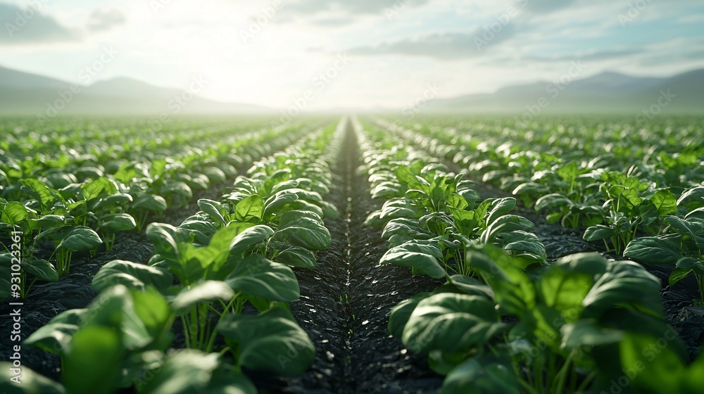 Organic vegetable garden, rows of growing plants, 3D illustration Organic vegetable garden, rows of growing plants, 3D illustration