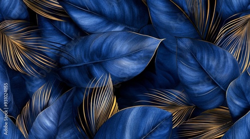 A breathtaking 3D artwork that features an exquisite combination of rich golden and dark floral designs, showcasing elegant and intricate leaf patterns in a harmonious blend of vivid colors