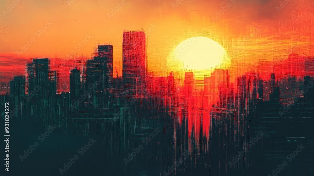 A stunning city skyline silhouetted against a vibrant sunset, creating a breathtaking blend of colors and urban beauty. A stunning city skyline silhouetted against a vibrant sunset, creating a breathtaking blend of colors and urban beauty.