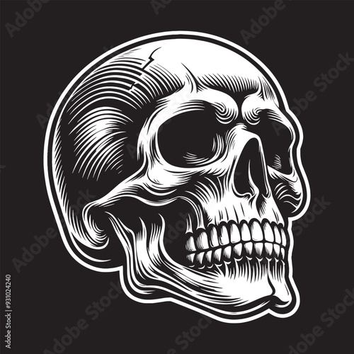 black-and-white illustration of a skull