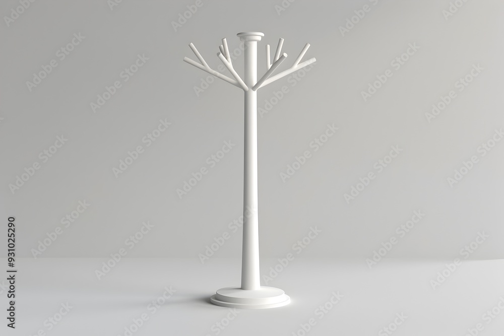 All White 3D Rendered Coat Rack Model on Isolated White Background with Studio Lighting