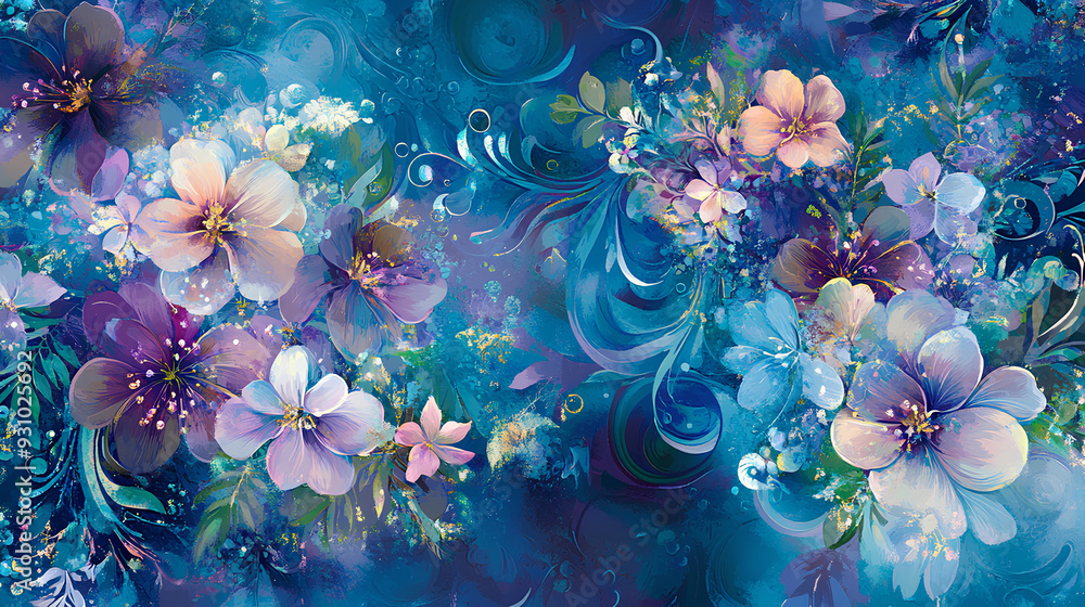 Abstract Fusion of Floral and Aquatic Patterns Swirling Together
Abstract Fusion of Floral and Aquatic Patterns Swirling Together