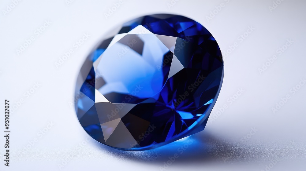 A beautifully centered sapphire crystal on a white background, showcasing its deep blue color and sparkling facets. A beautifully centered sapphire crystal on a white background, showcasing its deep blue color and sparkling facets.