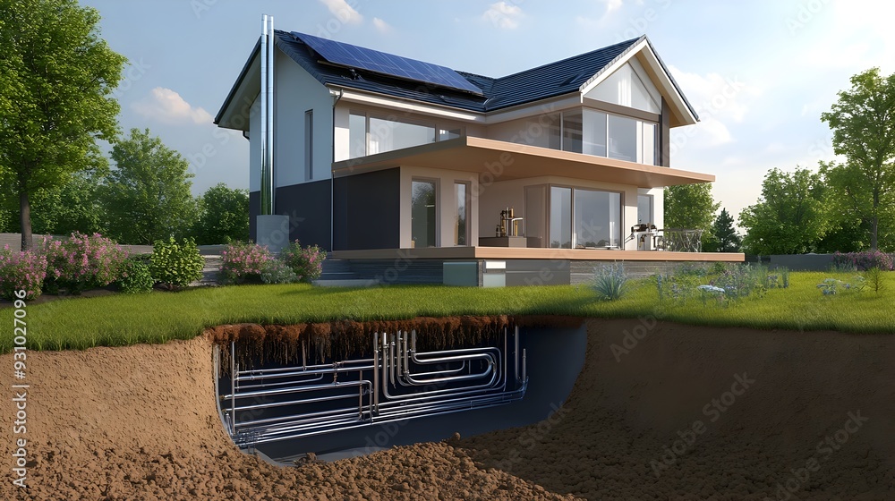 Cutaway view showcasing the underground pipes and energy flow of a ...