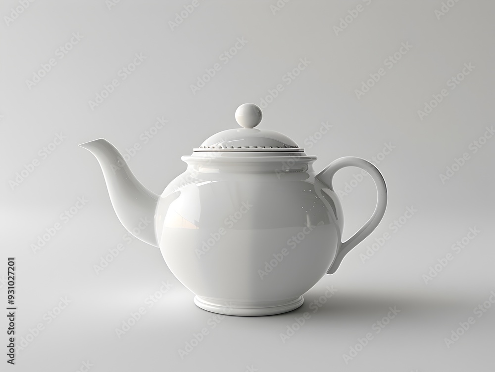 All white Ceramic Teapot Model with Isolated Studio Lighting All white Ceramic Teapot Model with Isolated Studio Lighting