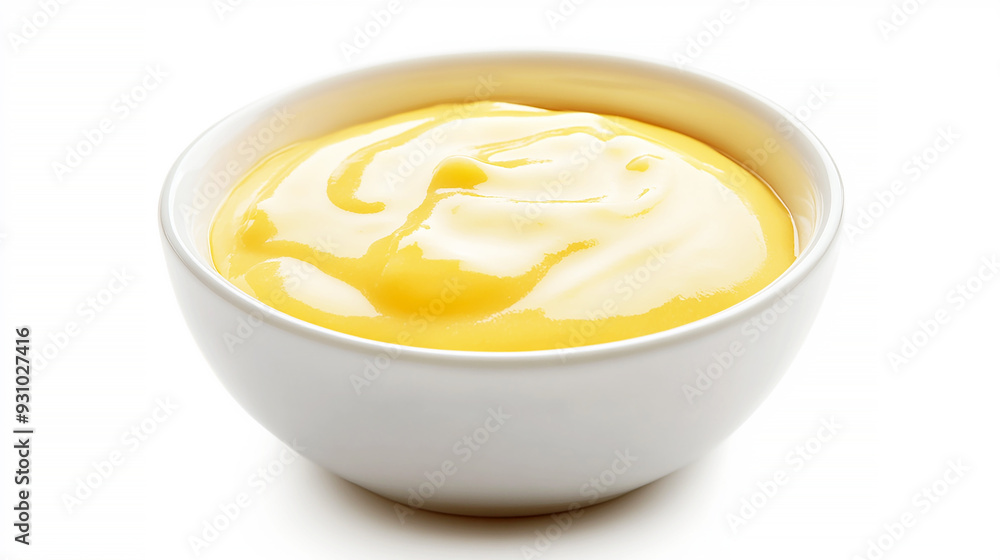 pale yellow Hollandaise sauce with a glossy finish, isolated on a white background pale yellow Hollandaise sauce with a glossy finish, isolated on a white background