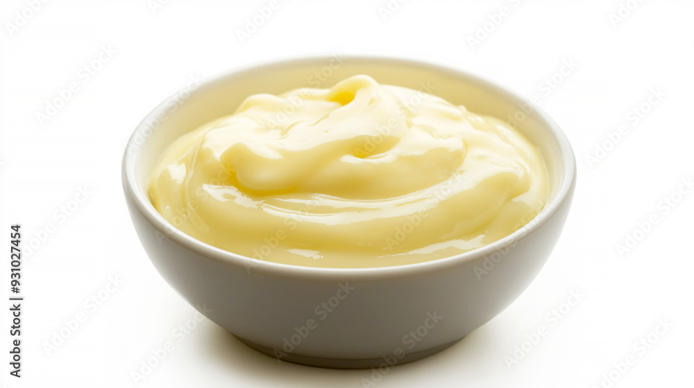 pale yellow Hollandaise sauce with a glossy finish, isolated on a white background pale yellow Hollandaise sauce with a glossy finish, isolated on a white background