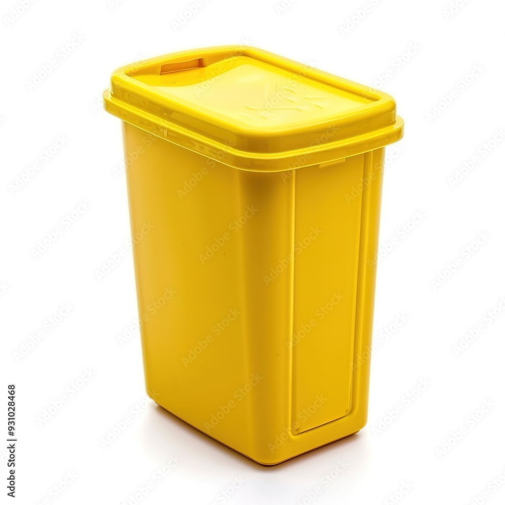 Yellow Plastic Container on White Background: A Clear and Detailed View of a Vibrant Yellow Plastic Container Featuring a Practical Design. The Container is Positioned on a Clean White Background, Yellow Plastic Container on White Background: A Clear and Detailed View of a Vibrant Yellow Plastic Container Featuring a Practical Design. The Container is Positioned on a Clean White Background,