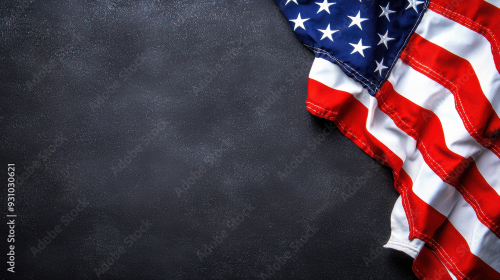 Obraz premium American flag on a dark textured background, symbolizing patriotism and national pride with a copy space for your text.