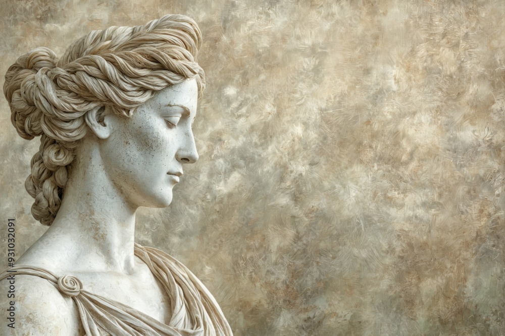 Naklejka premium Close-up statue woman head made white marble Oil painting of