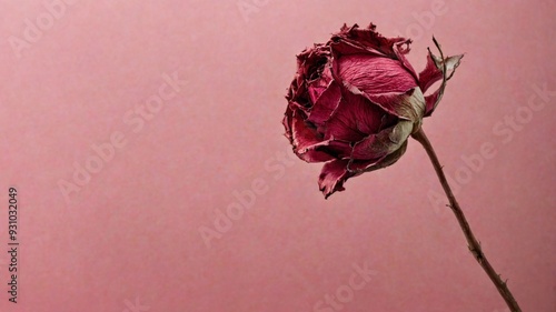 Close-up single rose bud pink background full bloom Dried wither photo