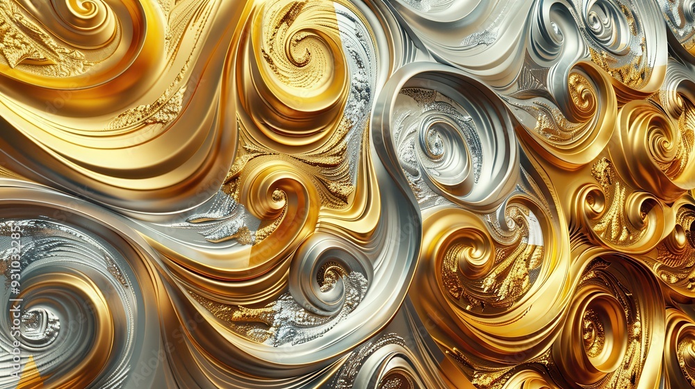 A captivating swirl of gold and silver patterns, creating an elegant and dynamic abstract design for artistic inspiration. A captivating swirl of gold and silver patterns, creating an elegant and dynamic abstract design for artistic inspiration.