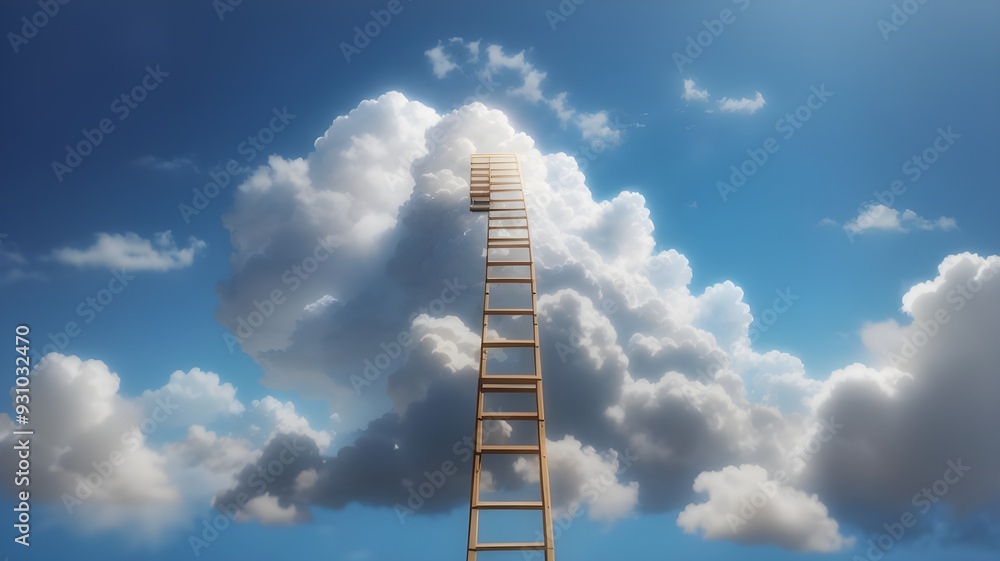 Aspiration is depicted as a wooden ladder rising to a fluffy cloud on a blue backdrop. Aspiration is depicted as a wooden ladder rising to a fluffy cloud on a blue backdrop.