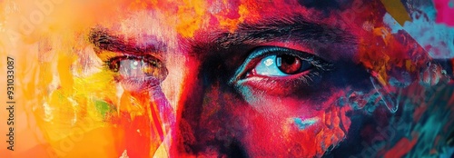 A vibrant portrait capturing intense emotions with colorful textures, showcasing the complexity of human expression.