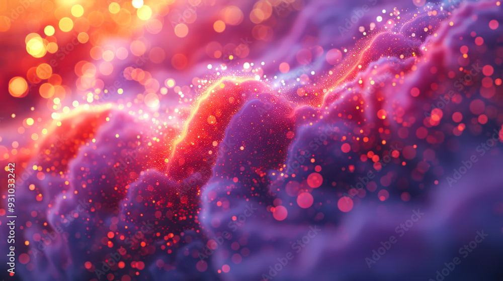 A purple cloud with red and orange flecks. The cloud is very bright and there are a lot of sequins and bokeh in it. Abstract magical background in purple colors A purple cloud with red and orange flecks. The cloud is very bright and there are a lot of sequins and bokeh in it. Abstract magical background in purple colors