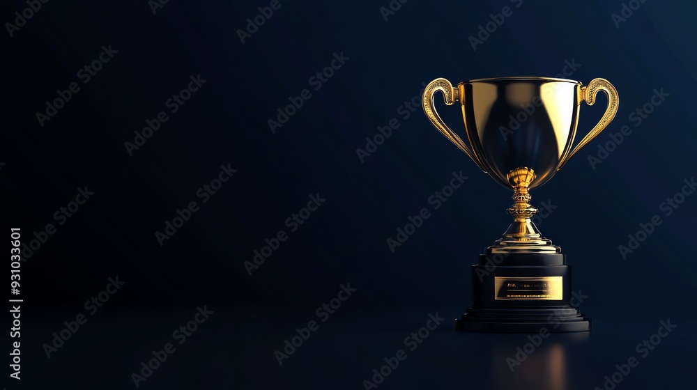Golden Trophy on Dark Blue Background Golden Trophy on Dark Blue Background