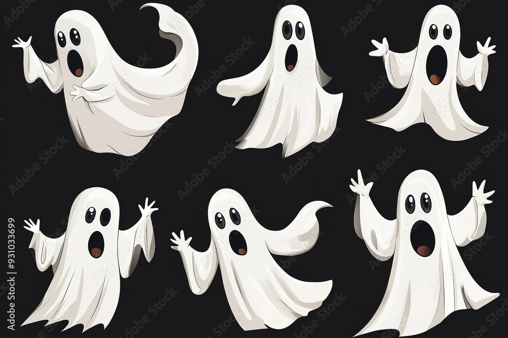 Set of funny cute ghosts Scary magic, Halloween. Set of funny cute ghosts Scary magic, Halloween.