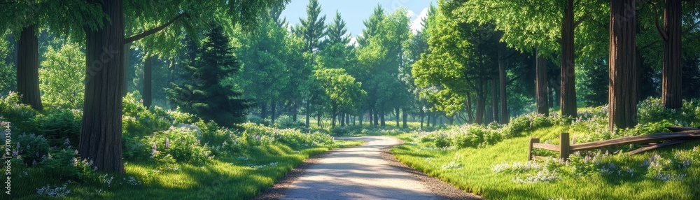 A serene forest path surrounded by lush greenery and tall trees, perfect for nature lovers and outdoor enthusiasts. A serene forest path surrounded by lush greenery and tall trees, perfect for nature lovers and outdoor enthusiasts.