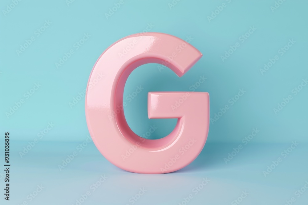Glossy 3D letter G in pink color on a blue background. Alphabet concept for design and print. Glossy 3D letter G in pink color on a blue background. Alphabet concept for design and print.
