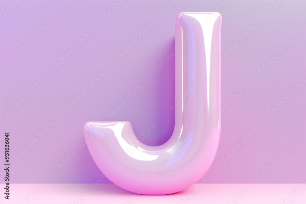 Glossy 3D letter J in iridescent pink and purple colors on a matching background. Glossy 3D letter J in iridescent pink and purple colors on a matching background.