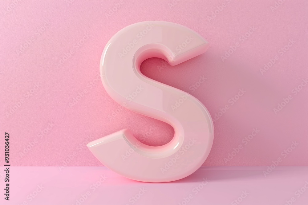 3D letter S in soft pink color on a pastel pink background. Glossy typography design element. 3D letter S in soft pink color on a pastel pink background. Glossy typography design element.