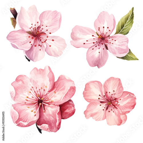 watercolor painting of sakura four collection isolated