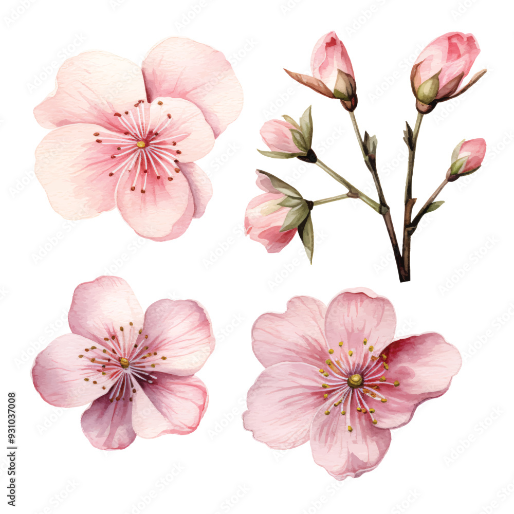watercolor painting of sakura four collection isolated watercolor painting of sakura four collection isolated