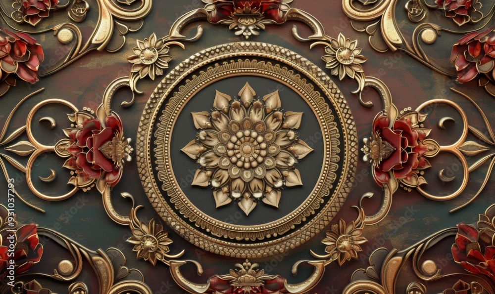 Stretch ceiling decoration model. mandala and decorative frame copy space Stretch ceiling decoration model. mandala and decorative frame copy space