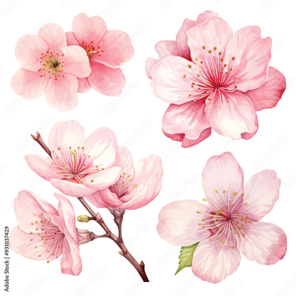 watercolor painting of sakura four collection isolated watercolor painting of sakura four collection isolated