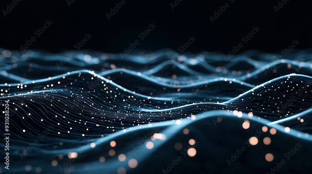 A 3D render of floating data points connected by thin lines set against a dark digital landscape A 3D render of floating data points connected by thin lines set against a dark digital landscape
