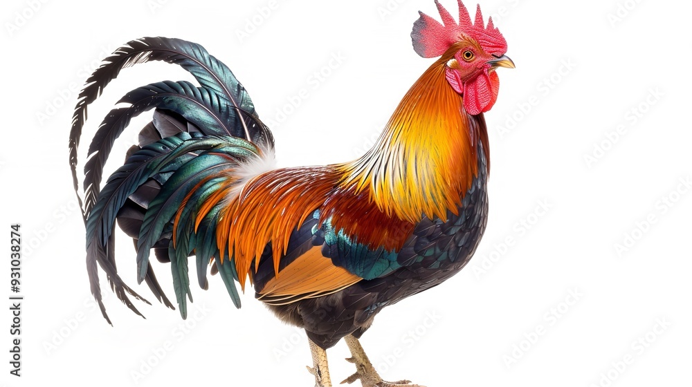 Fototapeta premium lone cock standing against a white backdrop, Generative AI.