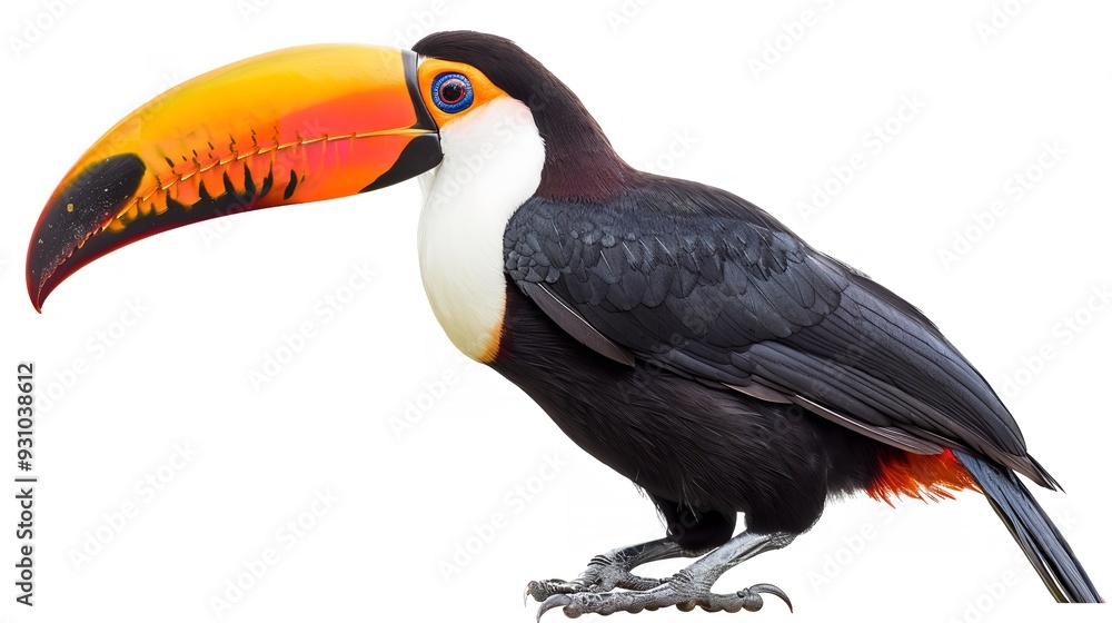 Obraz premium White background with an isolated toucan bird, Generative AI.