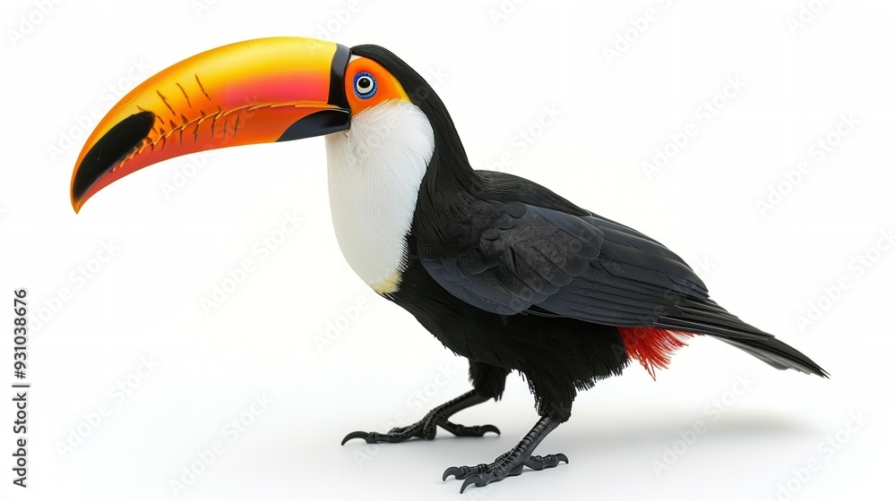 Obraz premium White background with an isolated toucan bird, Generative AI.