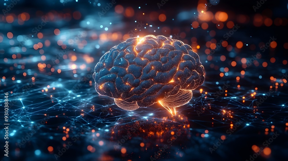 Glowing digital brain made of light with intricate neural networks and connections symbolizing the power and potential of advanced intelligence technology and machine learning This abstract Glowing digital brain made of light with intricate neural networks and connections symbolizing the power and potential of advanced intelligence technology and machine learning This abstract