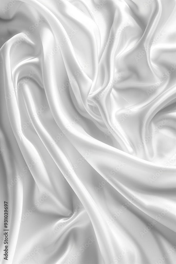 Obraz premium Luxurious abstract white satin fabric with delicate waves, gently illuminated on a light key background, creating an elegant and sophisticated visual composition.