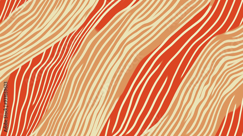 Dynamic pattern with red and beige wavy lines creating a rhythmic, seamless tile with a sense of fluid motion and energy.