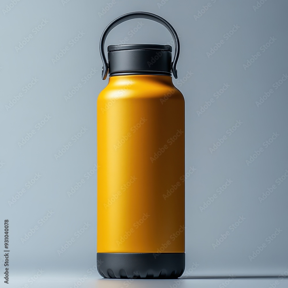 Matte Yellow Stainless Steel Water Bottle with Black Cap and Handle on Neutral Gray Background
Matte Yellow Stainless Steel Water Bottle with Black Cap and Handle on Neutral Gray Background