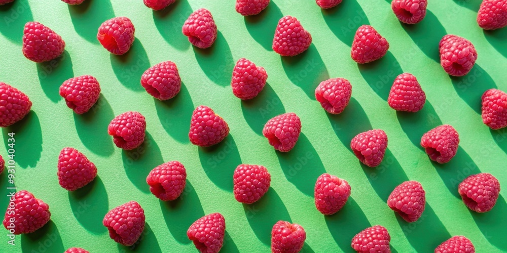 Flat lay pattern of raspberry with shadows on green backgrounds, raspberry, flat lay, pattern, shadows, green, background, fruit Flat lay pattern of raspberry with shadows on green backgrounds, raspberry, flat lay, pattern, shadows, green, background, fruit