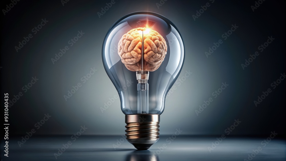Brain enclosed in a lightbulb, symbolizing creative thinking and innovative ideas, brain, light bulb Brain enclosed in a lightbulb, symbolizing creative thinking and innovative ideas, brain, light bulb