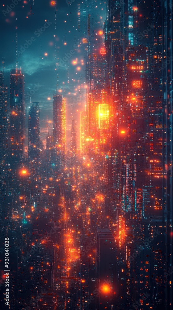 Futuristic Cityscape with Neon Lights at Night Futuristic Cityscape with Neon Lights at Night
