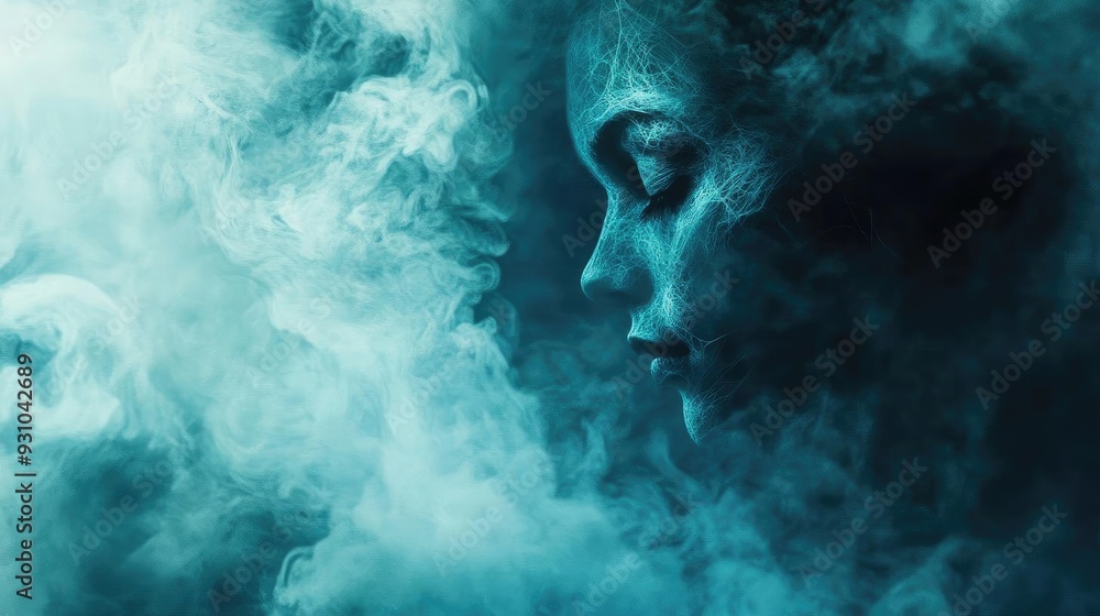 A serene portrait of a woman enveloped in ethereal smoke, capturing a mystical and tranquil atmosphere. A serene portrait of a woman enveloped in ethereal smoke, capturing a mystical and tranquil atmosphere.