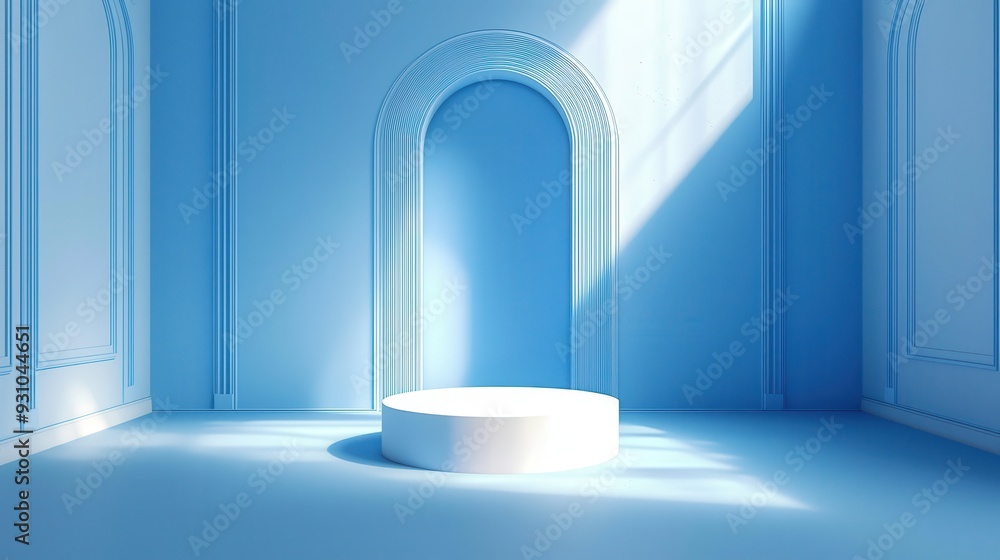 Blue Room with Archway and White Podium Blue Room with Archway and White Podium