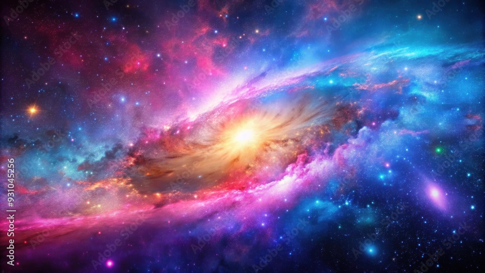 Fototapeta premium Colorful galaxy with vivid hues of pink, purple, and blue, Galaxy, Colorful, Vivid, Pink, Purple, Blue, Space, Stars