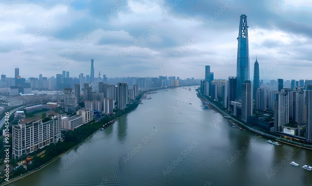 Fototapeta premium Modern cityscape, panoramic background